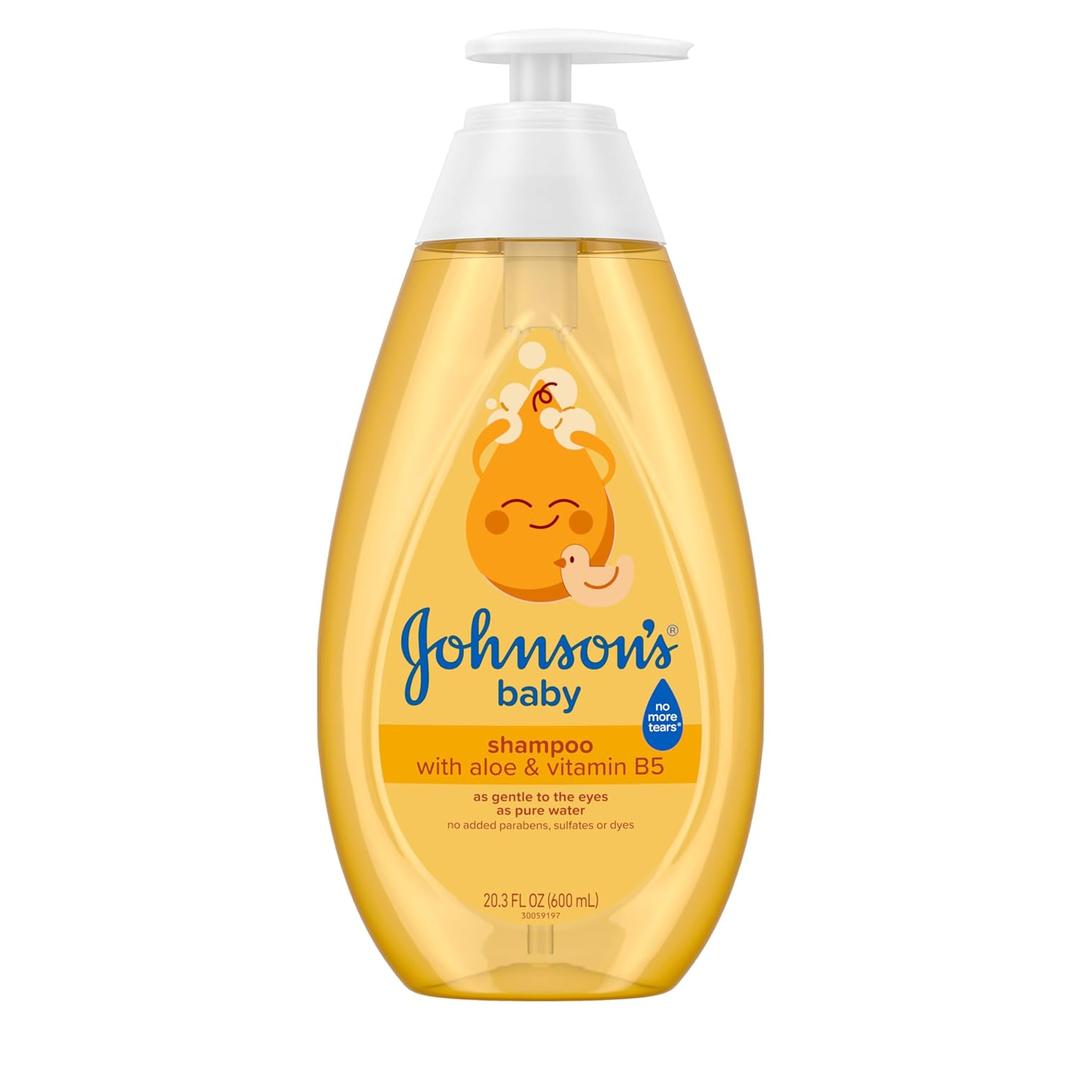 Johnson's Baby Shampoo with Aloe Vera & Vitamin B5, Tear Free, Newborn Essentials, No added Parabens & Sulfates, Hypoallergenic, 20.3 fl. oz