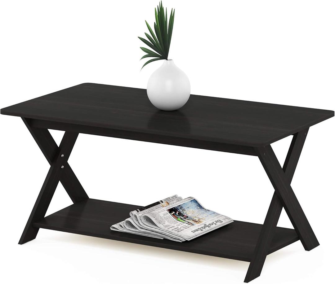 FURINNO Modern Simplistic Coffee Table, Espresso (35.4 Inch, Cross Leg)