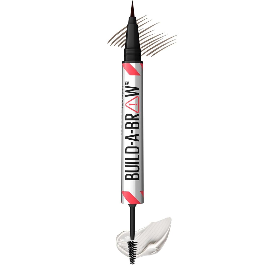 Maybelline BuildABrow 2in1 Brow Pen and Sealing Eyebrow Gel, Eyebrow Makeup for RealLooking, Fuller Brows, Ash Brown, 1 Count