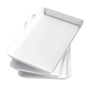 Lifewit Reusable Plastic Serving Tray, 15" x 10" White Platters for Party, Large Tray Dishes for Serving Food, Buffet, Snacks, Fruit, Rectangle, Thanksgiving Christmas Essentials,  2 sets