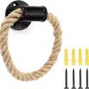 Sumnacon Industrial Pipe Rope Towel Ring - Wall-Mounted Metal Towel Rack/Bar with Hardware,Vintage Style Iron Hand Towel Holder for Shower/Bathroom/Bedroom/Kitchen, Electroplated Black Finish