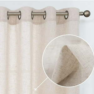Linen Blended Crude Curtains Light Filtering Semi Sheer Curtains 2 Panels for Living Room Bedroom Grommet Drapes 50" x 100"