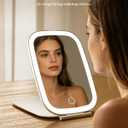 NEZZOE Travel Mirror with LED Light, Rechargeable Portable Lighted Makeup Mirror, 3 Lighting Modes Dimmable Touch Control, Foldable Compact Vanity Mirror for Travel Tabletop, 7x5 Inch