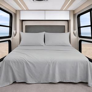 Shreem Linen Luxury 4 Piece Microfiber RV Sheet Set, Deep Pocket Fits Up to 10 inch, Soft, Wrinkle-Resistant, Camper, Travel Trailer Bedding, Short King 72x75, Light Grey