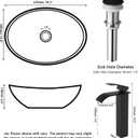 Black Oval Bathroom Vessel Sink with Faucet and Drain Combo - 16"x14" Matte Black Stone Resin Bowl Sink for Above Counter Vanity