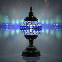 Turkish Moroccan Table Lamp Lantern with Handmade Mosaic Glass Lampshade Tiffany Style Bohemian Stained Glass Decorative Desk Lamps Bedside Night Lights for Bedroom (Multiple Blues)