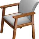 Solid Wood Upholstered Dining Chair, Mid Century Modern Dining Room Chair with Curved Backrest and Armrest for Kitchen, Living Room, Study Room, Walnut and Gray