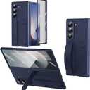 for Samsung Galaxy Z Fold 7 Protect Case with Wristband Stand,Bulit-in Screen & Lens Protection Shockproof Full Body Drop Fall Protection (Blue)