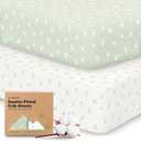 KeaBabies 2-Pack Organic Crib Sheets for Boys, Girls - 52x28 Fitted Crib Mattress Sheet Neutral, Breathable Jersey Cotton Cover for Baby Bed, Toddler Mattress, Soft & Cute Prints (Herb)