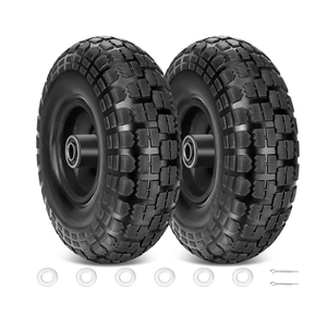 TICONN 10" Solid Tires, 2 Pack Flat Free 4.10/3.50-4'' Wheels with 5/8” Axle Bore Hole and Double Sealed Bearings (Black, 2PK)