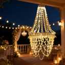 Solar Hanging Acrylic Crystal Chandelier Outdoor Garden Decorative Lights Powerful Lithium Battery 54 Warm LEDs Easy Hanging Waterproof Outdoor Lantern for Mom Garden Gazebo, Party, Wedding,Tree