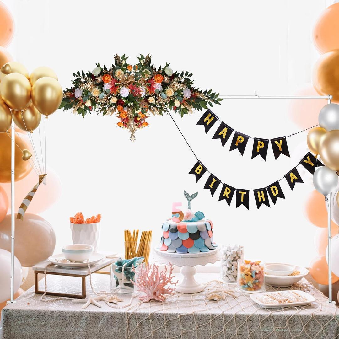 Over The Table Rod Stand with Clamps 35"-47'' Tall 47"-84" Length Metal Adjustable Table Arch for Wedding Birthday Party Anniversary Christmas Decoration Supplies(White)