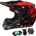 Youth Dirt Bike Helmets Fashion Kids Children Motocross, Motorcycle, BMX, ATV, Off-Road, Four Wheeler, Moutain Bike Full Face Helmets Dot Approved (Goggles Gloves Faceshield) (Medium)