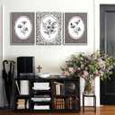 3 Pcs Vintage Floral Canvas Wall Art Bathroom Wall Painting Black And White Stripe Cottage Wildflower Poster Print Rustic Farmhouse Wall Decor for Bedroom Bathroom Living Room Office Kitchen