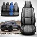 Car Seat Cover Custom Fit for Dodge Ram 1500 2500 3500 2002-2026 Faux Leather Seat Cover Set Compatible with Crew Quad Regular Cab Pickup Truck Cushions (Black & Grey, Full Set, Curved Rear)