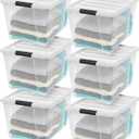 IRIS USA 6-Pack 54 Quart Stackable Storage Bins with Lids [Made in USA] - Everyday Organizer Latching Clear Plastic Organization Containers Closet Bedroom Shelving Units Home Storage - Clear/White