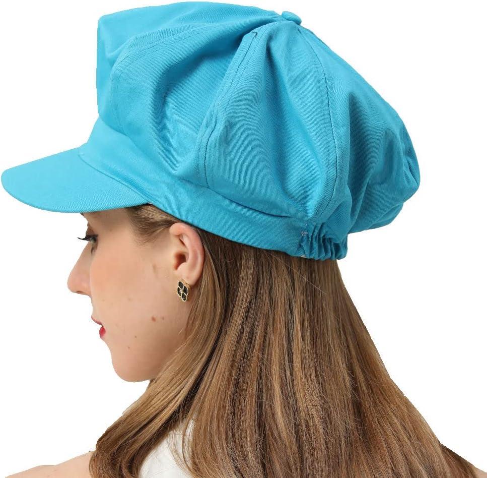 Womens Newsboy Cap Summer Beret Cap- 100% Cotton 8 Panels Vintage Cabbie Hat- Octagonal Visor Cap for Women Girls Ladies Gift (Blue)