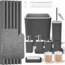Bathroom Accessories Set- 25PC Grey Bathroom Set, Bathroom Set with Shower Curtain and Rugs, Shower Curtain Set, Toilet Brush, Trash Can, Qtip Holder Dispenser & Soap Dispenser
