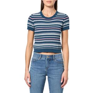 UNIONBAY Women's Kensington Stripe Short Sleeve Crewneck Sweater (Medium, Moody Blue)