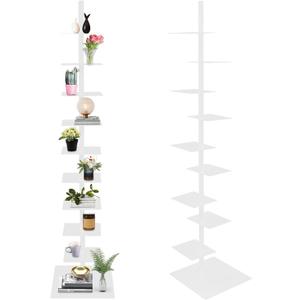 9-Tier Narrow Spine Bookshelf, Modern Bookcase, Adjustable Vertical Bookshelf, Metal Rotating Bookshelf Tower for Home Office Living Room Bedroom (White), 15.4*68.9 inch