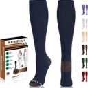 NEWZILL Copper Compression Socks for Women & Men 15-20mmHg Cotton Rich Odor Control Dress Socks for Business Casual Running Medical Athletic Support, Edema Diabetic Relief (Large-X-Large, Dark Blue)