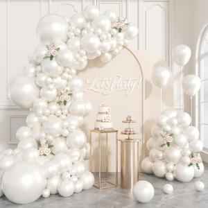Pearl White Balloons, Double Stuffed White Balloons Different Sizes 5/10/12/18 Inch Pearl Balloon Arch Garland Kit for Wedding Engagement Bridal Baby Shower Birthday Party Decorations