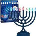 LED Electric Blue Hanukkah Menorah with Special Effects - Battery/USB Powered, Star of David, 4 Lighting/Blinking Modes, Large LED Bulbs, Chanukah Traditional Electric Menorahs - Navy Blue