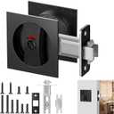 Aglehome Square Pocket Door Lock with Color Coded Indicator, Black Contemporary Privacy Pocket Door Hardware, Sliding Pocket Door Lock, Flush Pocket Door Latch for Bed/Bath, 2-3/8" Backset