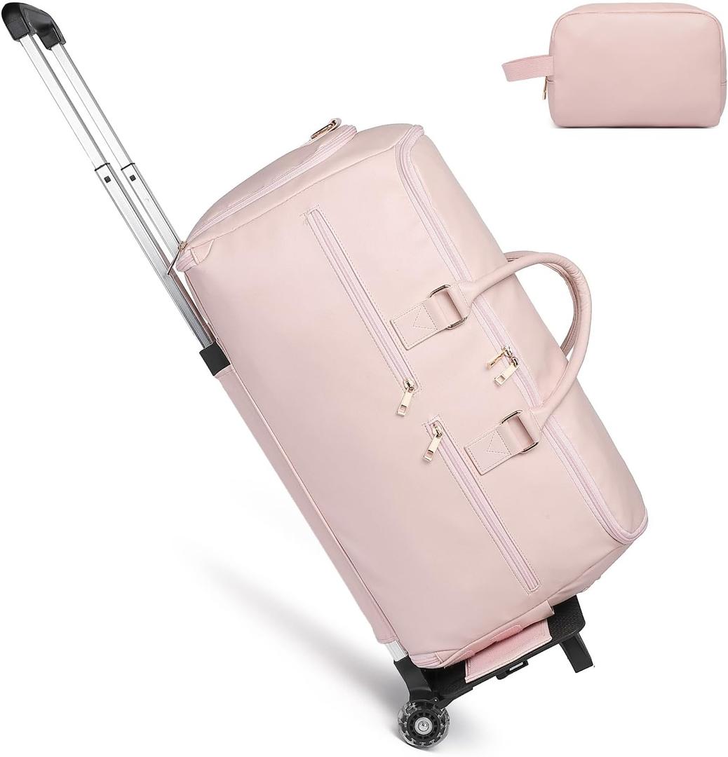 seyfocnia Rolling Garment Bag,Wheeled Garment Bag for Travel with Wheels Overnight Bags with Wheels Carry On Garment Bag with Shoe Compartment Suitcase Convertible Garment Duffle Bag-Pink