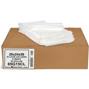 Aluf Plastics 65 Gallon Clear Trash Bags - (Huge 50 Pack) - 50" x 58" - 1.5 MIL - Heavy Duty Industrial Liners Clear Garbage Bags for Recycling, Contractors, Storage, Outdoor