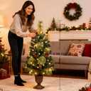 2 Pack Christmas Tree,3FT Artificial Christmas Entrance Tree with Ornaments and Lights Battery Oprated,Mini Xmas Trees for Front Door,Pathway, Tabletop, Entryway, Entrance Christmas Decorations