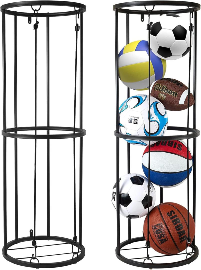Garage Ball Storage Rack - Wall-Mounted Vertical Ball Holder for Basketball, Soccer, Volleyball, Football - Space-Saving Sports Organizer for Garage, Home, Basement, Kids' Room, Outdoor Use (Medium size)