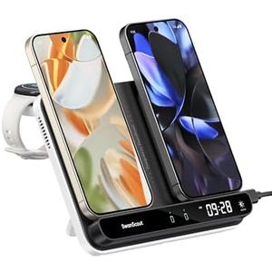 Dual Wireless Charger for Google Pixel 10/10 Pro/10 Pro XL/10 Pro Fold/9a/9 Pro/9/8/7 (Not for 9 Pro Fold), for Pixel Watch 3/2/Fitbit Versa 4/3/Sense 2 (Not for Pixel Watch 4/1), SwanScout 710G2, Black