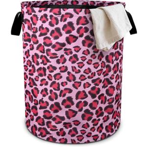 Pink Leopard Laundry Basket Foldable Oxford Cloth Tote Bag Laundry Hamper Clothes Storage Organizer For Bathroom/Laundry Storage/Bedroom 19.6x15.7 Inch