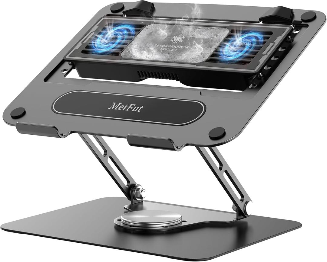 Metfut Laptop Cooling Pad with Detachable Fan & Cooler, Adjustable Height & Angle, 360 Rotation Base, Ultra-Quiet, Carbon Steel Framework for MacBook, ASUS, Dell 10-16 Laptop for Tablet, DJ Mixer (Black)