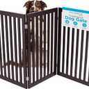 INTERNET'S BEST Dog Gate Indoor Freestanding Pet Barrier, Folding Wood Dog Fence, Extra Wide Doorway Puppy Gate, Indoor Animal Privacy Panel, Wooden Cat Fence - 3 Panel - 36", Espresso