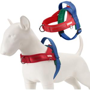 No Escape Dog Harness Medium Sized Dog, Neck Training No Pull Adjustable Lightweight Nylon Dog Harness for Medium Bulldog, Reflective Soft Vest with Traffic Handle, Red/Blue, L