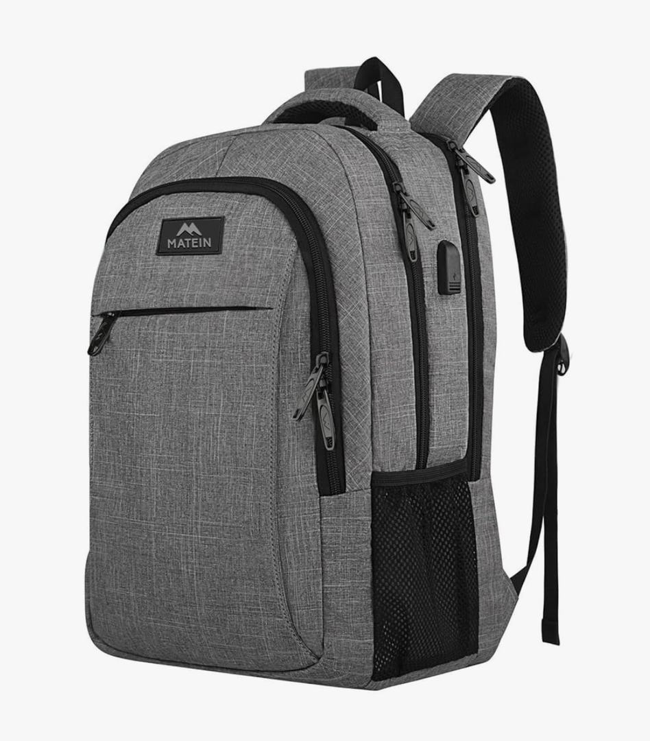 MATEIN Travel Laptop Backpack, Business Anti Theft Slim Sturdy Laptops Backpack with USB Charging Port, Water Resistant College School Computer Bag Gift for Men & Women Fits 15.6 Inch Notebook, Grey