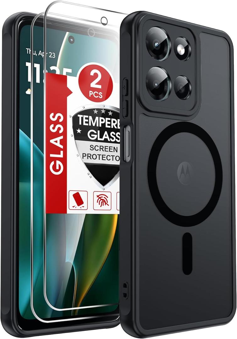 LeYi for Motorola Moto G-2026 Phone Case: Moto G Play 2026/2025 Case with [2 Packs] Screen Protector, [Magnet Fit] Raised Camera Guard, Matte Translucent Slim para Moto G 2026/2025 Case, Black