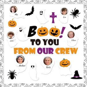 110Pcs Halloween Bulletin Board Classroom Decorations with Bulletin Board Borders, Boo Ghost Paper Cutouts DIY Photo Bulletin Board for Halloween Party School Nursery Classroom Wall Decor