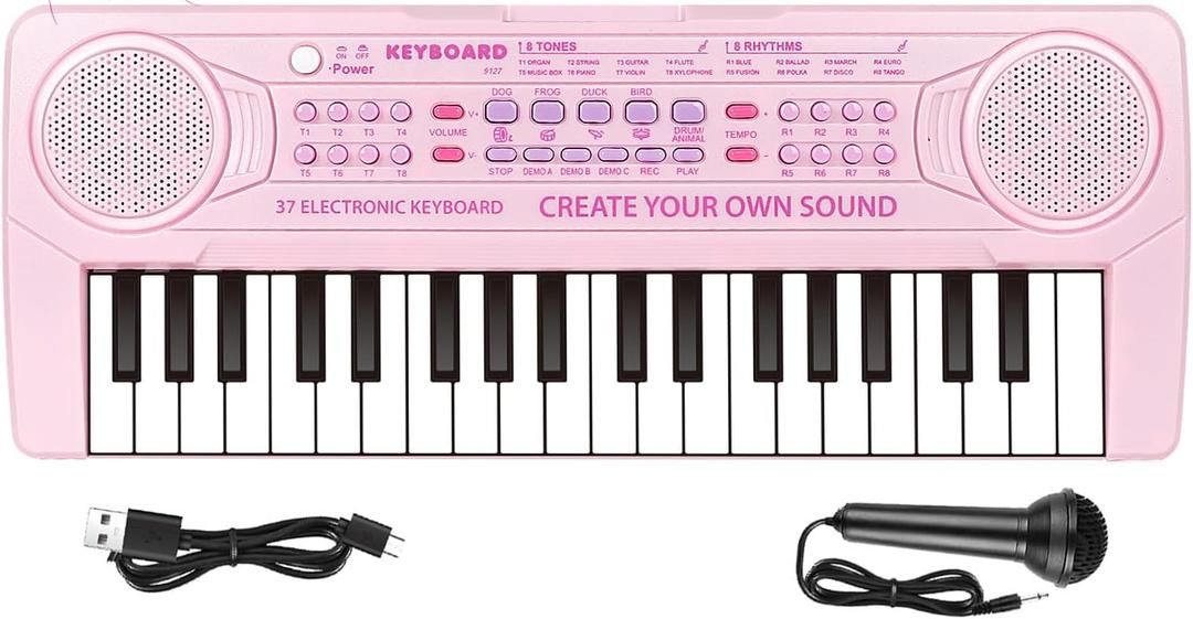 Kids Piano Keyboard - 37 Keys Keyboard Piano Musical Toys with Microphone, Dual Speaker, Piano Toys Birthday Gifts for 3 4 5 6 7 8 Year Old Girls (Pearly Pink)