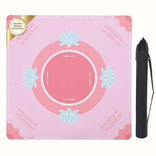 BALAPET Portable Mahjong Mat with Playing Instructions for Learning, Anti Slip Mahjong Mat for Table, Noise Reduction Table Mat Cover for Board & Tile Games, 31.5in x 31.5in, Patent Pending (Pink)