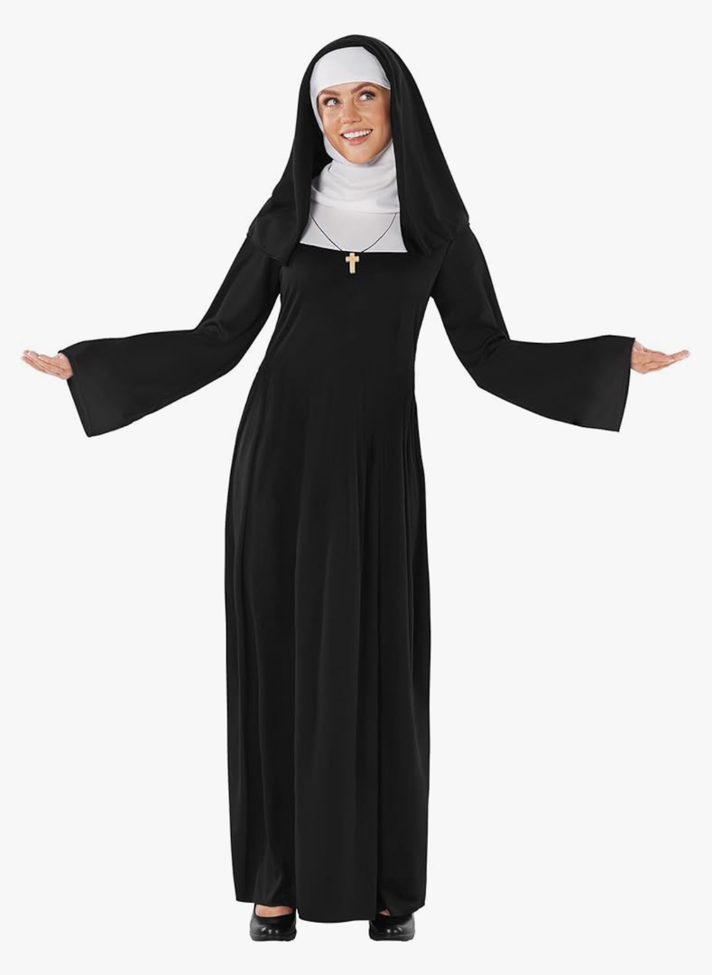 fun shack Nun Costume for Women - Deluxe Religious Outfit with Headpiece, Cross Necklace, Size M
