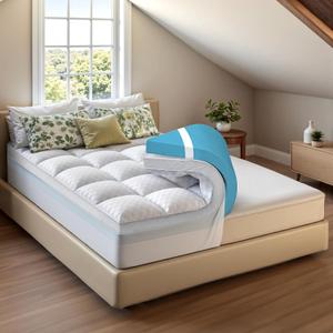 Dual Layer Memory Foam Mattress Topper for Pain Relief with 2X Support, 2" Fluffy Pillow Top Full Mattress Topper Plus 2" Odor-Free Cooling Gel Memory Foam Ultra Comfort Mattress Pad Cover
