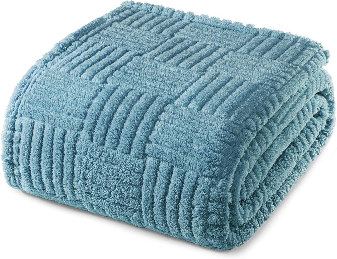 Whale Flotilla Lightweight Fleece Twin Size Blanket for Bed, Fuzzy Soft Blankets with Decorative Jacquard Pattern for All Season, Warm and Fluffy, 60x80 Inch, Slate Blue