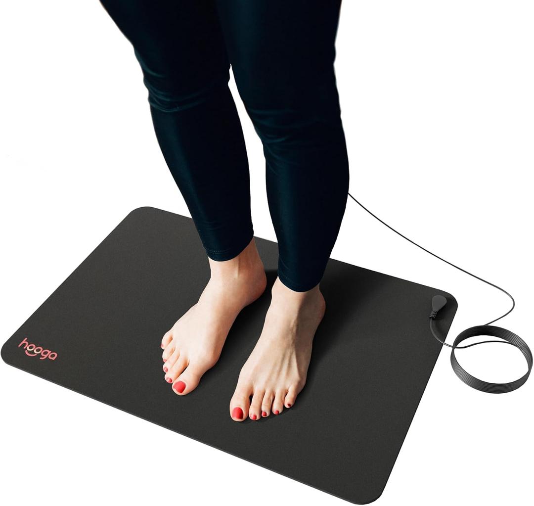 hooga Grounding Mat for Feet, Desk & Floor | Sleep, Stress Relief & Muscle Relaxation | 24"x16" Conductive Carbon Pad | 15 Ft Cord | Non-Slip Rubber Backing | Indoor Grounding Mat
