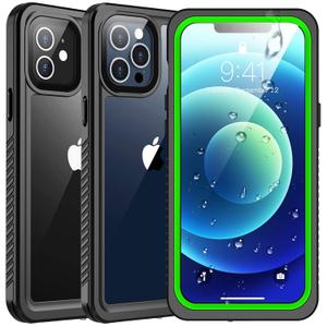 SPIDERCASE Waterproof Case Compatible with iPhone 12 /Compatible with iPhone 12 Pro (Green/Clear)