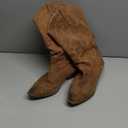iiimmu Cowgirl Boots Women Knee High Boots Pointed Toe and Block Heel Cowboy Suede and Faux Leather Boots with Embroidered (9.5, Light Brown)