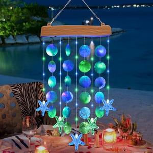 Toodour Solar Wind Chimes for Outside, Birthday Gifts for Women Mom Grandma, Waterproof 2 Modes Shells Solar Powered Outdoor Lights for Patio Holiday Garden Porch Yard Outdoor Decor - Blue & Green