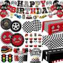 Race Car Birthday Party Decorations,185pcs Cars Birthday Decorations Plates and Napkins Cups Tablecloths,Cake Topper,Balloon for Racing birthday Decorations,Serves 24